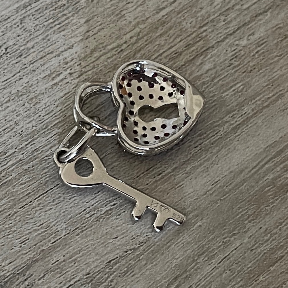 Heart Lock and Key Pendant Ruby Diamond Silver Pendant - Picture 6 of 8
